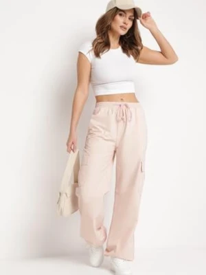 Jasnoróżowe Spodnie Typu Bojówki z Gumką w Pasie z Kieszeniami i Ściągaczami Lomienna daysie