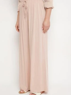 Jasnoróżowe Spodnie z Szerokimi Nogawkami i Gumką w Pasie Helnena lovery