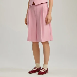 Jasnoróżowe szorty bermudy z wysokim stanem House