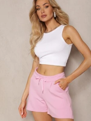 Jasnoróżowe Szorty High Waist przed Kolano Saxonia