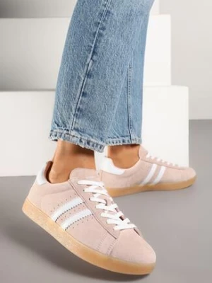 Zdjęcie produktu Jasnoróżowe Zamszowe Sneakersy Tenisówki ze Skórzaną Wkładką i Paskami Ciarilira