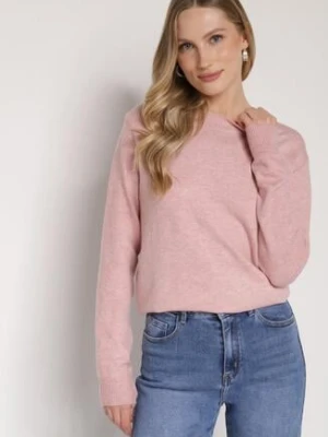 Jasnoróżowy Casualowy Sweter z Wełną i Bawełną Nedalla