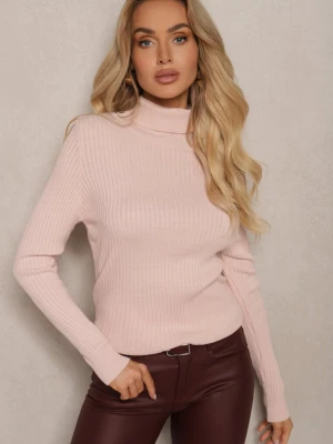 Jasnoróżowy Klasyczny Golf z Prążkowanego Materiału Belikorre Miss Poem