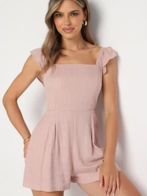 Jasnoróżowy Kombinezon Bawełniany na Ramiączkach z Falbanką i Krótkimi Nogawkami Liadia rosa