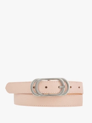 Jasnoróżowy pasek damski ze srebrną klamrą Ryłko