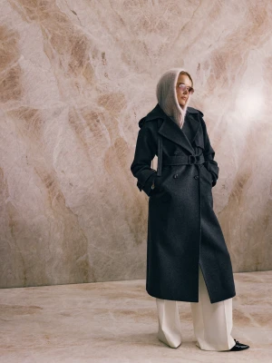 Jasnoróżowy prążkowany kapturek balaclava z angorą TARANKO