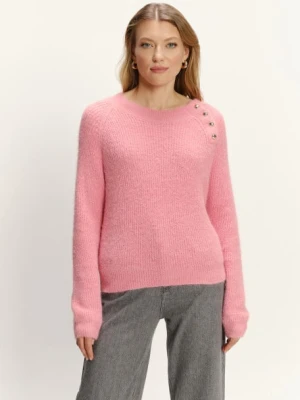 Jasnoróżowy sweter z domieszką wełny i dekoracyjnymi guzikami Greenpoint