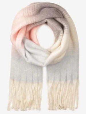 Jasnoróżowy Szalik w Szerokie Paski Wykończony Frędzlami Selamira