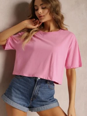 Jasnoróżowy T-shirt o Fasonie Cropped Oversize Brighta glo-story