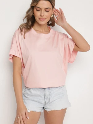 Jasnoróżowy T-shirt z Wiskozą o Kroju Nietoperza Tanariona J Studio