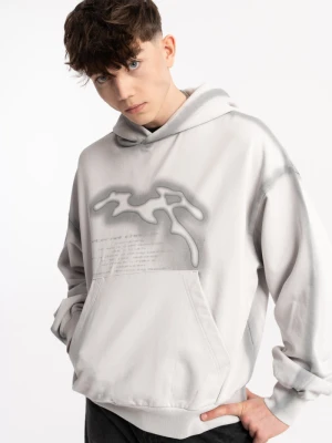 Jasnoszara bluza BOXY z kapturem z nadrukiem z przodu Reporter