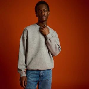 Jasnoszara bluza crewneck z małym haftem na rękawie House