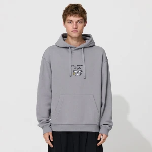 Jasnoszara bluza z haftem kota w okularach House