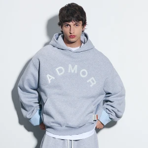 Jasnoszara bluza z kapturem i haftem ADMOR House