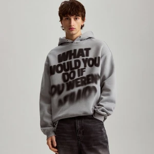 Jasnoszara bluza z kapturem i nadrukiem House