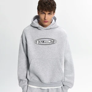 Jasnoszara bluza z kapturem i nadrukiem House