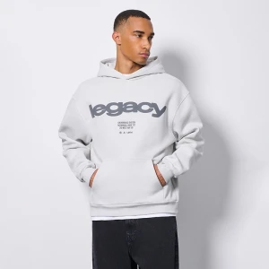 Jasnoszara bluza z kapturem i nadrukiem Legacy House