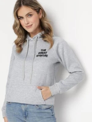 Jasnoszara Bluza z Kapturem i Nadrukiem Masunes h&s