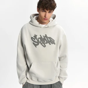 Jasnoszara bluza z kapturem i nadrukiem Sights House