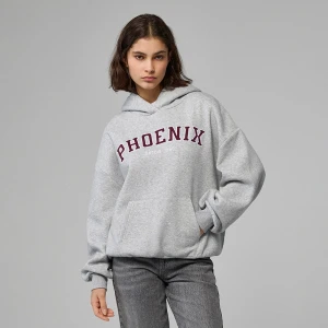Jasnoszara bluza z kapturem i napisem Phoenix House