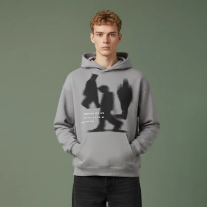 Jasnoszara bluza z kapturem i rozmazanym nadrukiem House