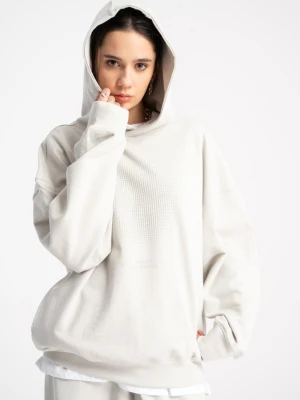 Jasnoszara bluza z kapturem z przestrzennym nadrukiem z przodu Reporter