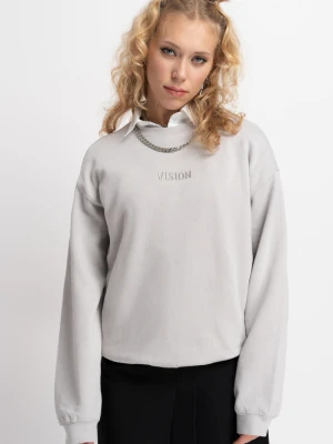 Jasnoszara bluza z minimalistycznym haftem na wysokości piersi Reporter