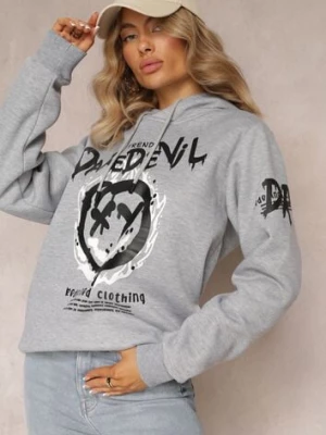 Jasnoszara Bluza z Polarem i Nadrukiem Thalindra