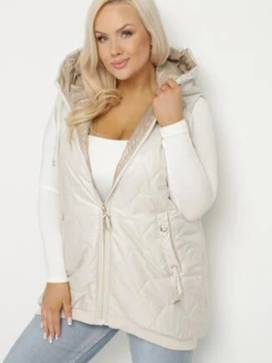 Jasnoszara Kamizelka Pikowana z Kapturem i Ściągaczami Kolavira swest