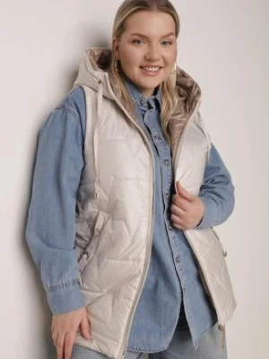 Jasnoszara Kamizelka z Nieodpinanym Kapturem i Geometrycznym Pikowaniem Kalousa swest