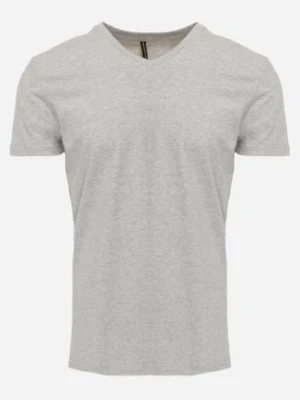 Jasnoszara Koszulka T-shirt z Bawełny z Dekoltem w Serek Rionisse