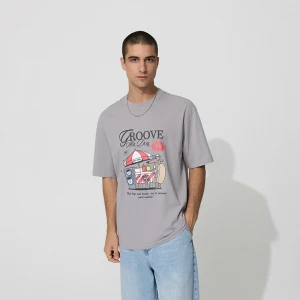 Jasnoszara koszulka z nadrukiem Groove Hot Dog House