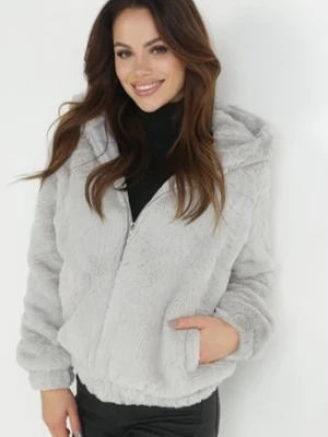 Jasnoszara Kurtka Futerko Teddy Oversize Denon j&x