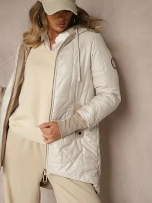 Jasnoszara Kurtka z Pikowanymi Przeszyciami Kapturem i Dłuższym Tyłem Tuleina swest