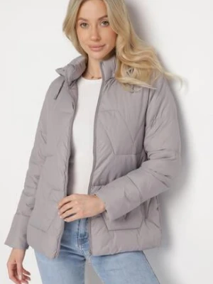 Jasnoszara Kurtka z Szerokim Pikowaniem i Kapturem Yasidi j.style