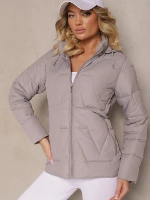 Jasnoszara Pikowana Kurtka Przejściowa z Kapturem Silidi j.style