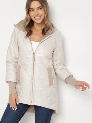 Jasnoszara Pikowana Kurtka z Kapturem i Przedłużonym Tyłem Tulara swest