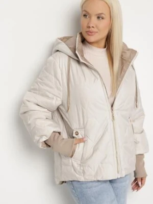 Jasnoszara Pikowana Kurtka z Kapturem i Przedłużonym Tyłem Tulunia swest