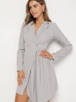 Jasnoszara Rozkloszowana Sukienka Mini z Kopertową Górą i Plisami na Dole Lontasa allyson