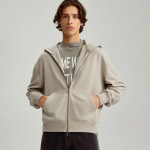 Zdjęcie produktu Jasnoszara rozpinana bluza basic z kapturem House
