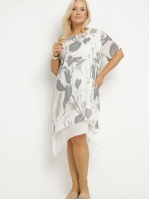 Jasnoszara Sukienka w Kwiaty z Bawełnianą Podszewką Mailionis j&x