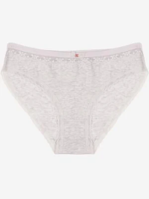 Jasnoszare Bawełniane Majtki Typu Figi z Koronką i Kokardą Zeteria