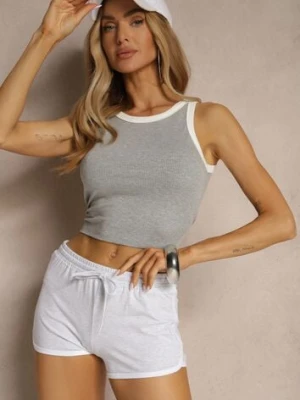 Jasnoszare Bawełniane Szorty Dresowe z Lamówką Lirezae emt