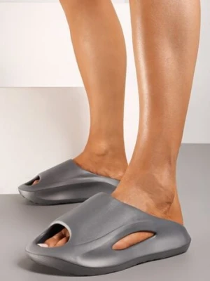 Jasnoszare Casualowe Klapki z Pianki na Platformie Ozdobione Wycięciem z Boku Aznelia