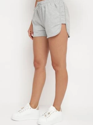 Jasnoszare Dresowe Szorty z Bawełną High Waist Floratess