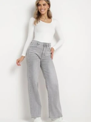 Jasnoszare Jeansy Szerokie z Bawełny z Wyższym Stanem Adrinca