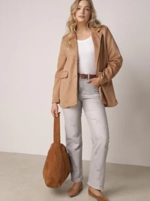 Jasnoszare Jeansy z Bawełną i Wysokim Stanem o Prostym Kroju z Przetarciam Vimariella