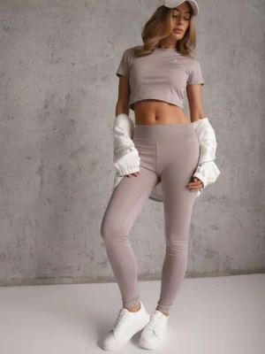 Jasnoszare Legginsy Basic z Modelującą Wstawką w Pasie Liacan glo-story