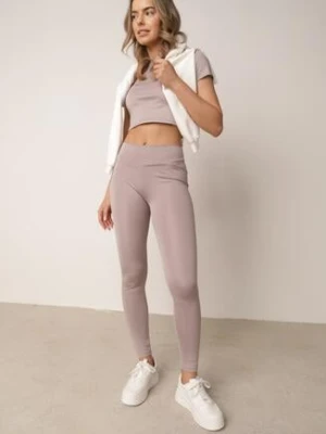 Jasnoszare Legginsy w Stylu Basic z Wyszczuplającym Pasem Samertes glo-story