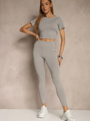 Jasnoszare Legginsy z Ozdobnymi Przeszyciami z Efektem Modelowania Carittia